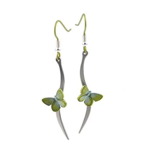 Titanium Yellow Butterfly Stem Drop & Dangle Earrings